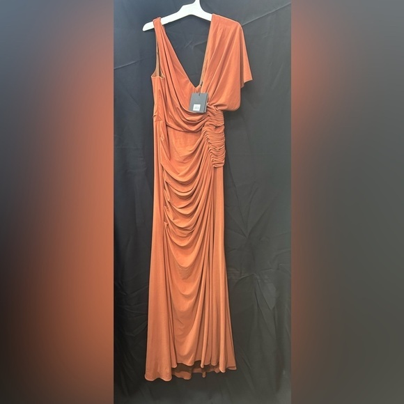 Mac Duggal 26985 NWT ONE SHOULDER SLEEVE SCOOP BACK JERSEY GOWN - Picture 4 of 6